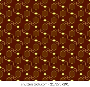 Vector seamless abstract geometric pattern with shapes and swirls on a brown background.
