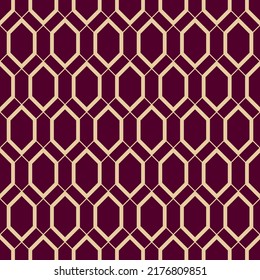 Vector seamless abstract geometric pattern with hexagons in beige color on a burgundy background.
