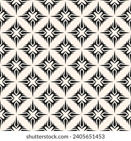 Vector seamless abstract geometric pattern with modern gothic style cross, edgy shapes, grid. Simple black and white background. Elegant monochrome ornament texture. Repeat geo design for decor, print