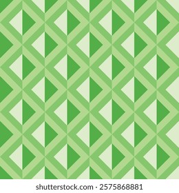 Vector seamless abstract geometric pattern with green triangles and diamonds