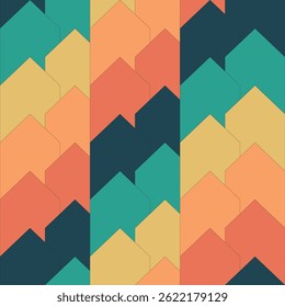 Vector seamless abstract geometric pattern with colorful chevron shapes in retro tones. Perfect for textiles, wallpapers, backgrounds, and digital design projects