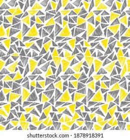 Vector seamless abstract geometry pattern of triangles. Illuminating and ultimate grey colours 