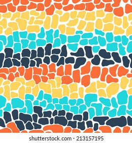 Vector seamless abstract hand draw pattern of colored stones on white backdrop. Imitation mosaic stonework