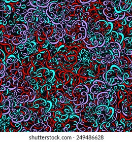 Vector seamless abstract hand drawn pattern with waves and swirls