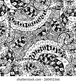 vector seamless abstract hand drawn monochrome pattern