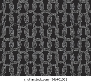 Vector seamless abstract hand drawn stockinette pattern. Knitting light grey purl loops on a dark black background. Textile print. Batik paint, wrapping paper, modern decoration, monochrome page fill