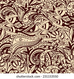 Vector Seamless abstract hand-drawn ornament pattern, wavy background. Pattern can be used for wallpaper, pattern fills, web page background, surface textures. 