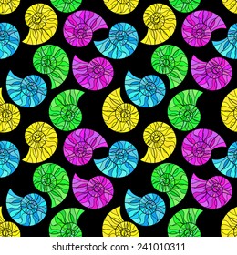 Vector Seamless abstract hand-drawn ornament pattern with colorful snails. Seamless pattern can be used for wallpaper, pattern fills, web page background, 