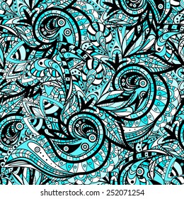 Vector Seamless abstract hand-drawn ornament pattern, wavy background. Pattern can be used for wallpaper, pattern fills, web page background, surface textures. Gorgeous seamless floral background