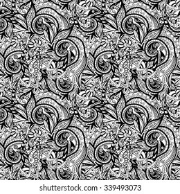 Vector Seamless abstract hand-drawn ornament black and white lace pattern, wavy background. Pattern can be used for wallpaper, pattern fills, web page background, surface textures, wrapping paper.