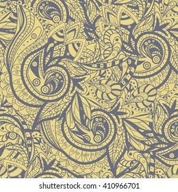 Vector seamless abstract hand-drawn ornament pattern, wavy background. Pattern can be used for wallpaper, pattern fills, web page background, surface textures. 