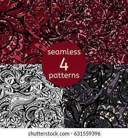 Vector Seamless abstract hand-drawn ornament black and white lace pattern set, wavy background. Pattern can be used for wallpaper, pattern fills, web page background, surface textures, wrapping paper.