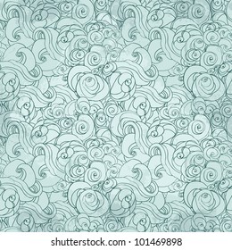 Vector seamless  abstract hand-drawn pattern with waves and clouds