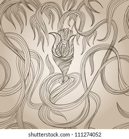 Vector seamless abstract hand-drawn pattern with waves