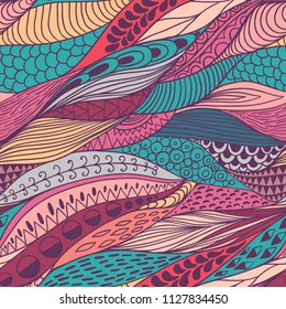 Vector seamless abstract hand-drawn pattern, waves background. Handdrawn ornament lace backdrop