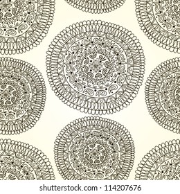 Vector seamless abstract hand-drawn pattern with circle ornament