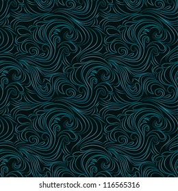 Vector seamless abstract hand-drawn pattern with waves