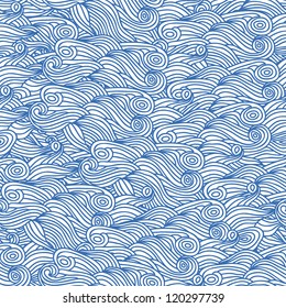 Vector seamless abstract hand-drawn pattern with waves or hair
