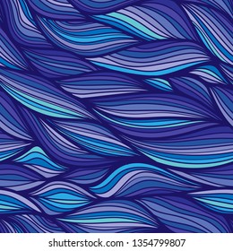Vector seamless abstract hand-drawn pattern, waves background. Handdrawn ornament lace backdrop. Can be used for wallpaper, pattern fills, web page background,surface textures etc