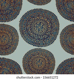 Vector seamless abstract hand-drawn pattern with circle ornament