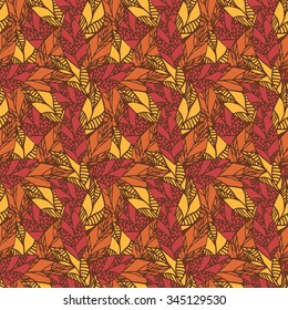 vector seamless abstract hand-drawn pattern, autumn leaf backdrop