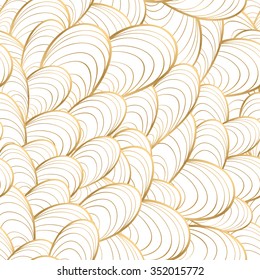 Vector seamless abstract hand-drawn pattern with waves and clouds