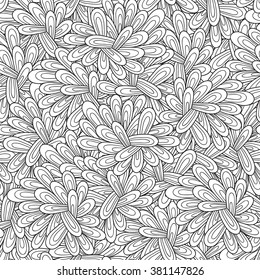 Vector seamless abstract hand-drawn pattern. Wave patterns seamlessly tiling. Hand drawn seamless wave background. Adult Coloring Books