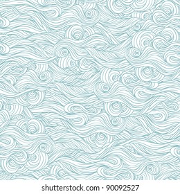 Vector seamless abstract hand-drawn pattern with waves and clouds