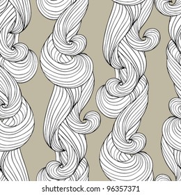 Vector seamless abstract hand-drawn pattern with waves and hair