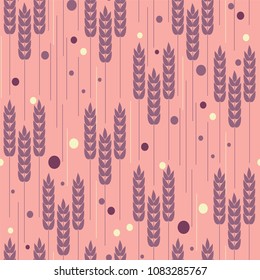 Vector seamless abstract illustration of repeating wheat ears background pattern. Rye abstract ornament.
