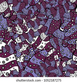 Vector. Seamless Abstract interesting background. Doodles pattern. Tender fabric pattern. Black, purple and violet on colors.