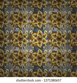 Vector. Seamless Abstract interesting background. Tender fabric pattern. Brown, yellow and blue on colors. Doodles pattern.