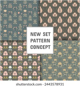 Vector seamless abstract leaf patterns, seamless set of patterns