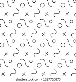 Vector seamless, Abstract Memphis style black and white pattern.