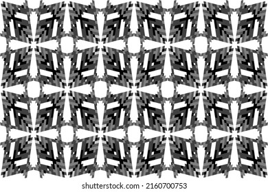 Vector Seamless, Abstract Monochrome Geometric Pattern, Black and White Oriental Mosaic Ornament, Background.