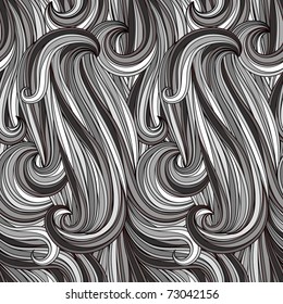 vector seamless abstract monochrome pattern, looks like hair, water or threads, clipping masks