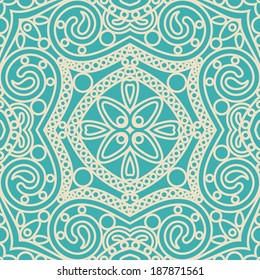 vector seamless abstract orient floral lace mandala tile pattern on blue background