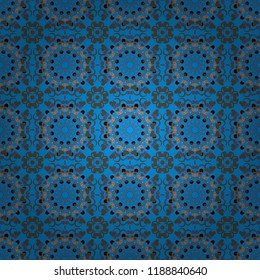 Vector seamless abstract ornament.Kerchief square pattern design in blue, gray and brown colors. Oriental style for fabric.