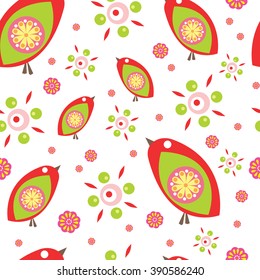 vector seamless abstract pattern with birds and flowers