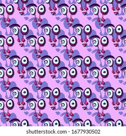Vector seamless abstract pattern with cartoon strange faces