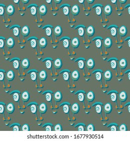 Vector seamless abstract pattern with cartoon strange faces