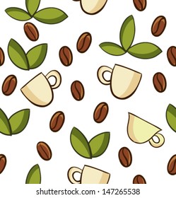 vector seamless abstract pattern coffee and leaves on light background