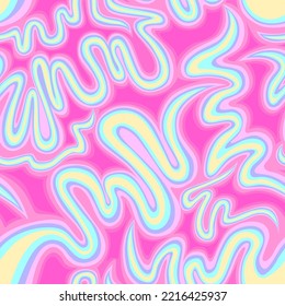 Vector Seamless abstract pattern of colorful bright wavy lines. Pink, purple, blue, yellow colours. Hypnotic neon texture. Print,cards,textile concept.