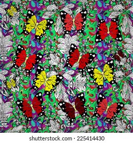 Vector seamless abstract pattern with colorful butterfly. Endless background.