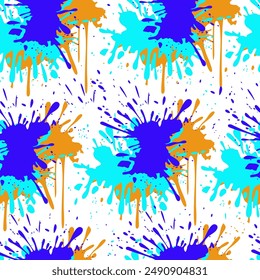 Vector seamless abstract pattern with colorful splashes on white background.
