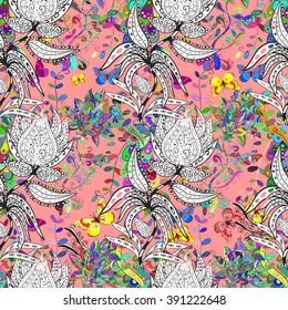 Vector seamless abstract pattern with colorful butterfly. Endless background. colorful butterfly on pink background.