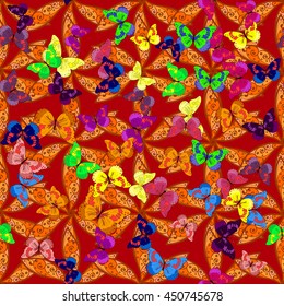 Vector seamless abstract pattern with colorful butterfly. Endless background.