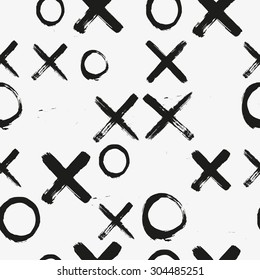 Vector seamless abstract pattern with cross marks and circles. Hand painted background.
