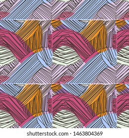Vector seamless abstract pattern, curved lines, grunge boho background. Dynamical rippled surface, hipster curvature