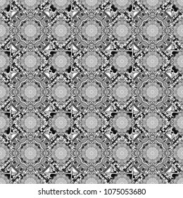 Vector seamless abstract pattern with diagonal stripes on texture background in retro black, white and gray colors. Endless pattern can be used for ceramic tile, linoleum, textile, backgrounds.